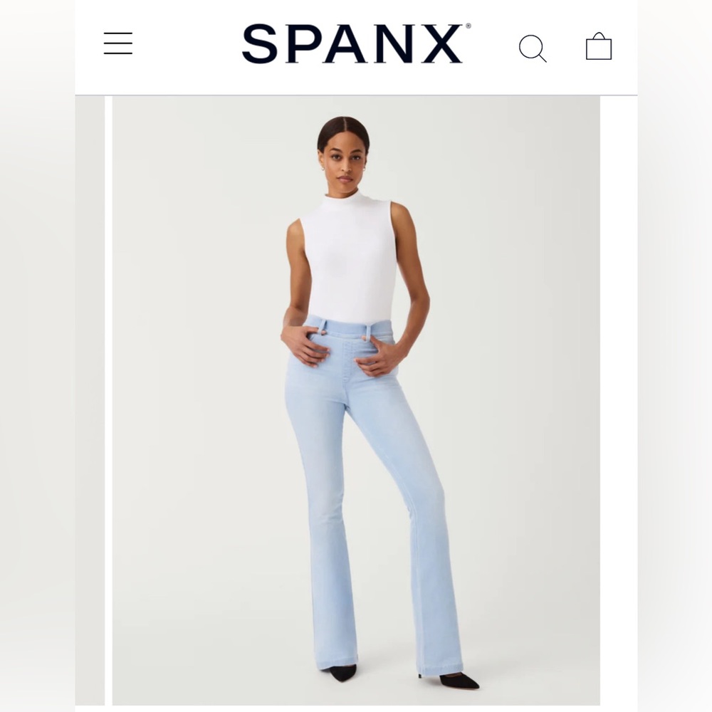 Spanx Flare Jeans retro washed blue pull on slimming pants M Petite sizes 6-8